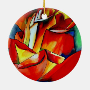 Red France Libre rose watercolor art Ceramic Tree Decoration