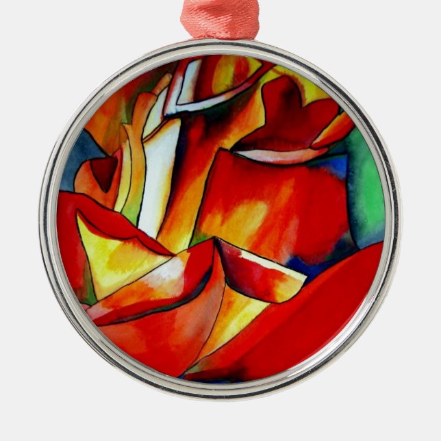 Red France Libre rose watercolor art Metal Ornament (Front)