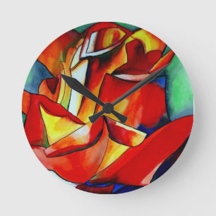 Red France Libre rose watercolor art Round Clock