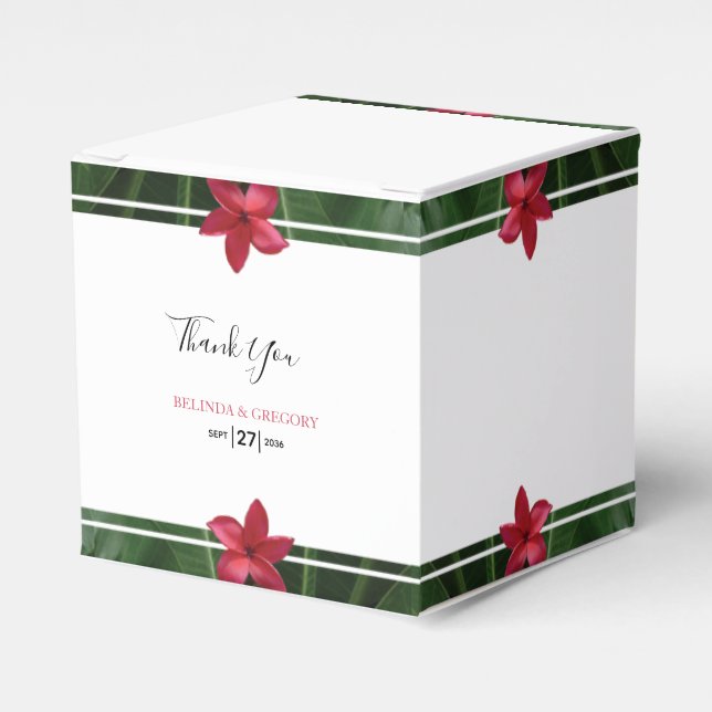 Red Frangipani Plumeria Wedding Favour Box (Front Side)
