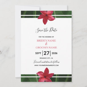 Red Frangipani Plumeria Wedding Save The Date