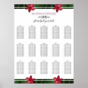 Red Frangipani Plumeria Wedding Seating Chart