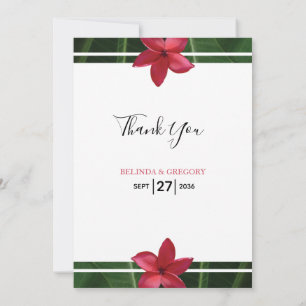 Red Frangipani Plumeria Wedding Thank You Card