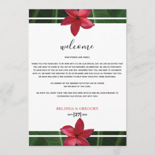Red Frangipani Plumeria Wedding Welcome Itinerary Program
