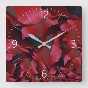 Red frayed abstraction square wall clock