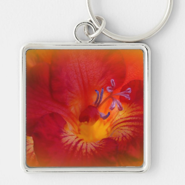 Red Freesia Flower Items Key Ring (Front)