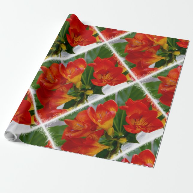 Red freesia wrapping paper (Unrolled)