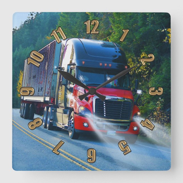 Red Freight Truck Cargo Lorry Wall Clock (Front)