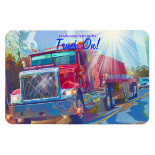Red Freight Truck on Highway Art Magnet