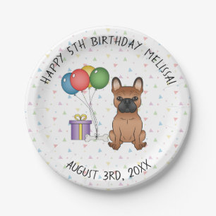 Red French Bulldog Cute Cartoon Dog Birthday Paper Plate
