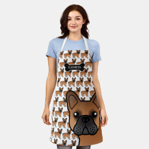Red French Bulldog Cute Cartoon Dog & Name Apron