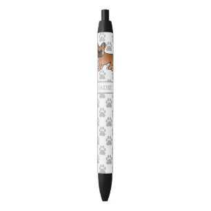Red French Bulldog Cute Cartoon Dog & Name Black Ink Pen