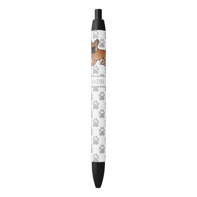 Red French Bulldog Cute Cartoon Dog & Name Black Ink Pen (Front Vertical)