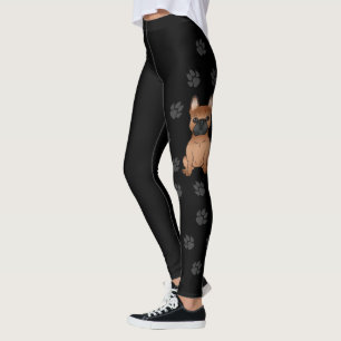 Red French Bulldog / Frenchie Cartoon Dog & Paws Leggings