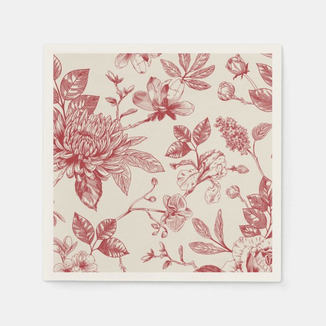 Red French Floral Toile Floral Napkin (Front)
