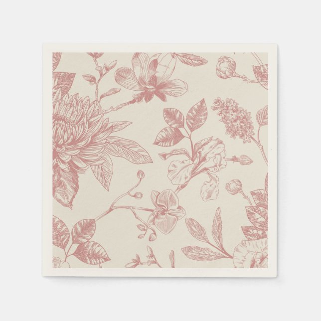 Red French Floral Toile Floral Napkin (Front)