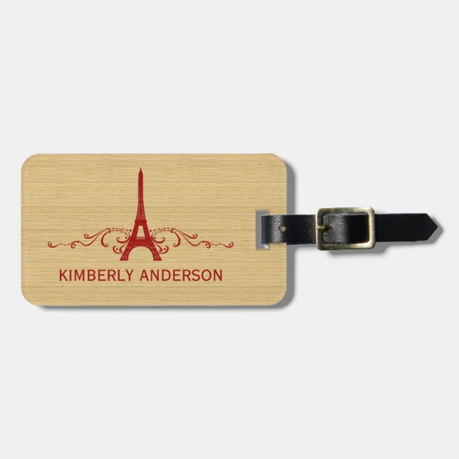 Red French Flourish Luggage Tag (Front Horizontal)