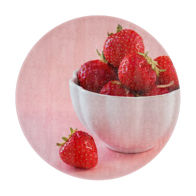 Red Fresh Strawberries Photograph On Pink Cutting Board (Front)