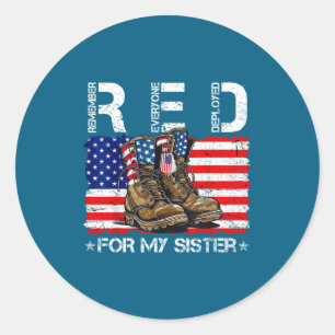 Red friday for my sister flag us remember everyone classic round sticker