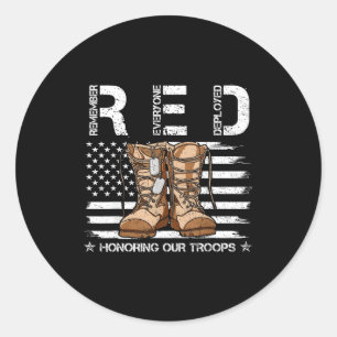 Red friday honoring troops remember everyone classic round sticker
