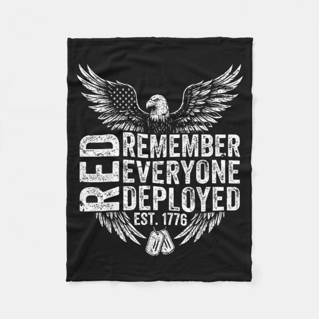 RED Friday Remember Everyone Deployed Eagle Fleece Blanket (Front)