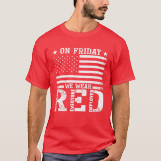 RED Friday Remember Everyone Deployed USA Flag Arm T-Shirt