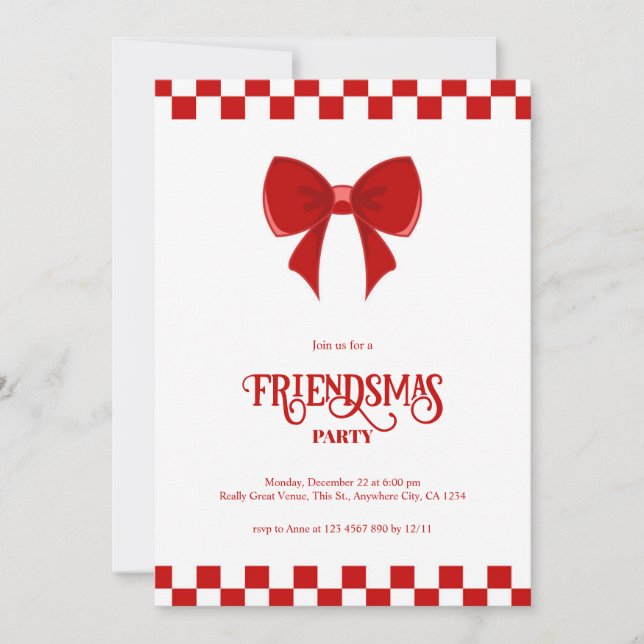 Red Friendsmas Modern Christmas Party Invitation (Front)