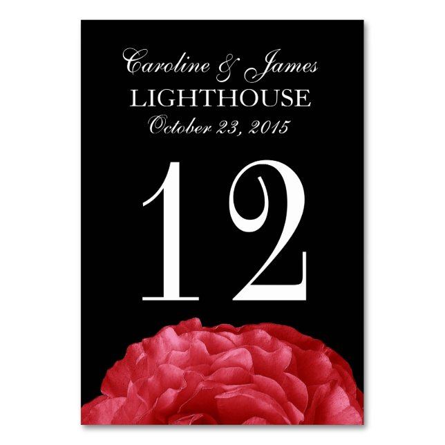 Red Frilly Rose Custom Wedding Table Number 12 (Back)