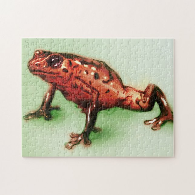 Red Frog, Wild Animal Sketch in Green & Red Jigsaw Puzzle (Horizontal)