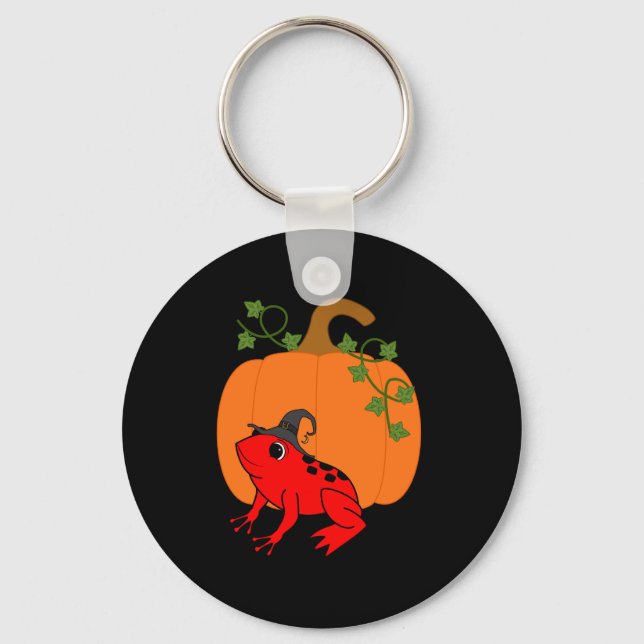 Red Frog Witch with Halloween Pumpkin Key Ring (Front)
