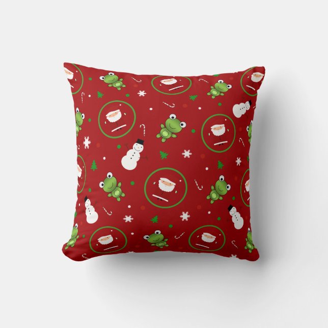 Red frogs santa claus snowmen cushion (Front)