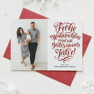 Red Frohe Weihnachten Calligraphy Photo Holiday Card