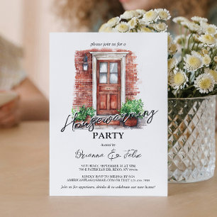 Red Front Door And Bricks House Warming Party Invitation