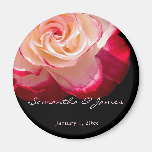 Red Frosted White Rose Personal Wedding Magnet (Front)