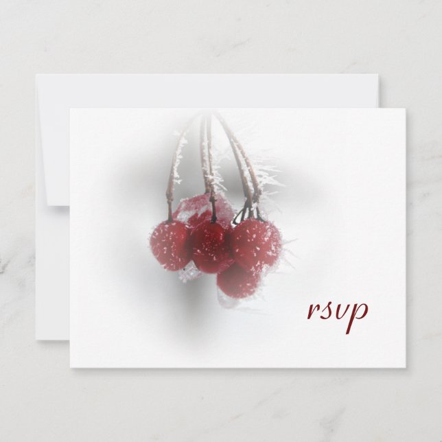 Red Frosty Berries Winter Wedding RSVP (Front)