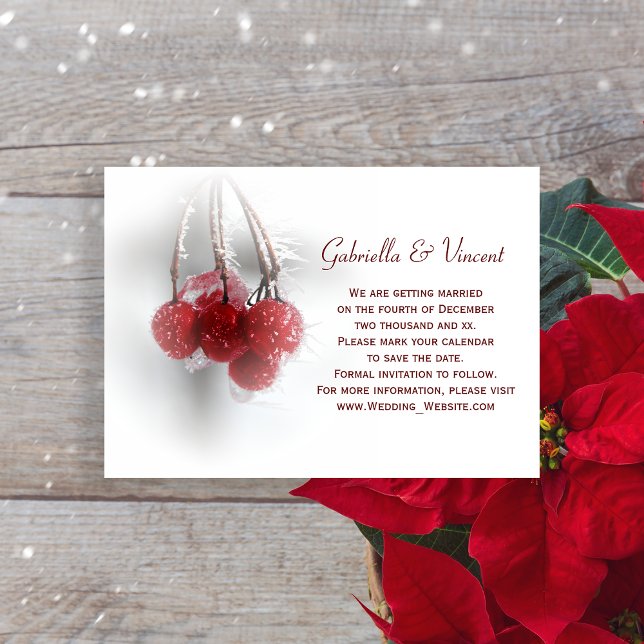 Red Frosty Berries Winter Wedding Save the Date Invitation (Creator Uploaded)