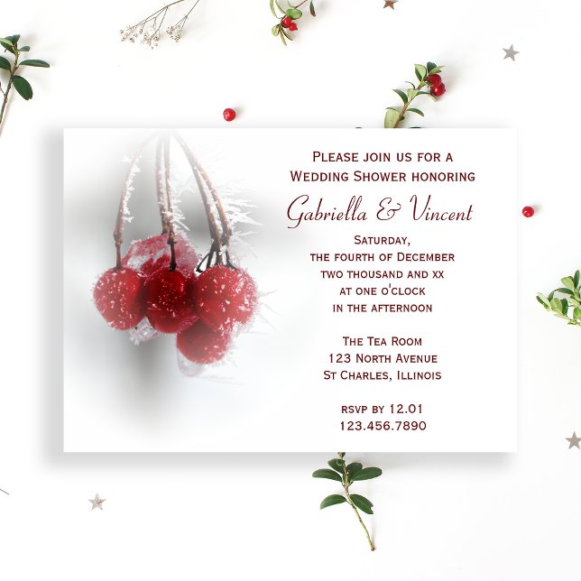 Red Frosty Berries Winter Wedding Shower Invitation (Creator Uploaded)