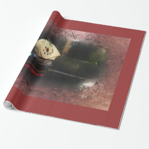Red Frosty S'mores Snowman Wrapping Paper