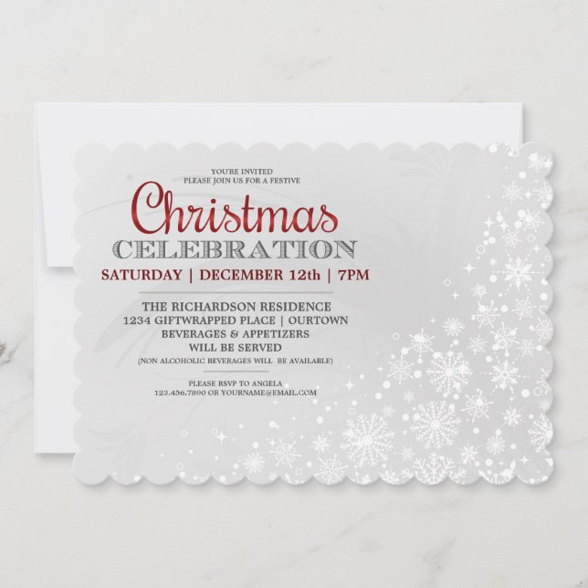 Red Frosty Snowflakes Christmas Party Invitation (Front)
