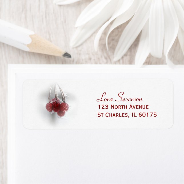 Red Frosty Winter Berries Return Address Label (Insitu)