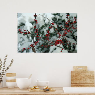 Red Frozen Berries Winter Season Poster Wall Art