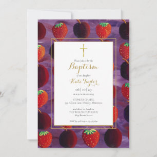 Red Fruits Country Baptism Christening Invitation