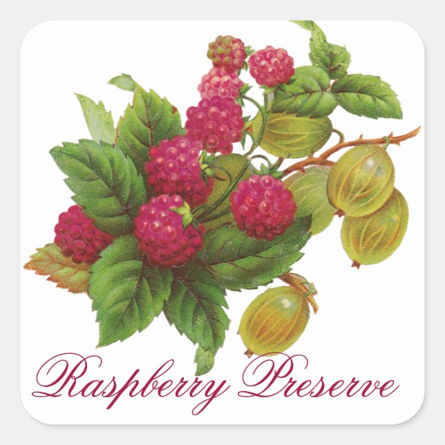 RED FRUITS PRESERVE / RASPBERRIES SQUARE STICKER (Front)