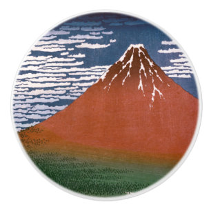 Red Fuji, Aka Fujiyama Volcano Katsushika Hokusai Ceramic Knob