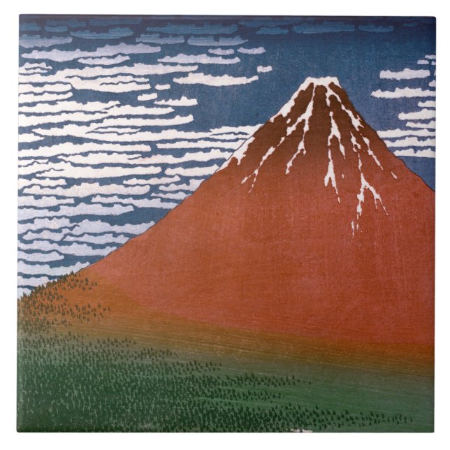 Red Fuji, Aka Fujiyama Volcano Katsushika Hokusai Ceramic Tile (Front)