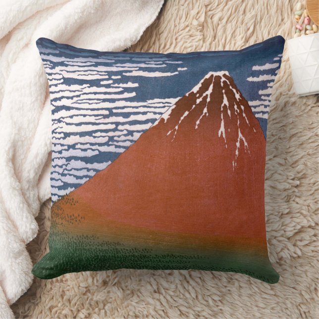 Red Fuji, Aka Fujiyama Volcano Katsushika Hokusai Cushion (Blanket)