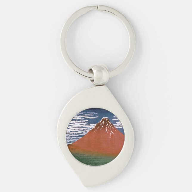 Red Fuji, Aka Fujiyama Volcano Katsushika Hokusai Key Ring (Front)