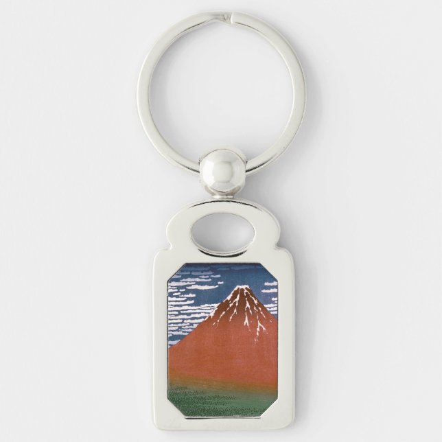 Red Fuji, Aka Fujiyama Volcano Katsushika Hokusai Key Ring (Front)