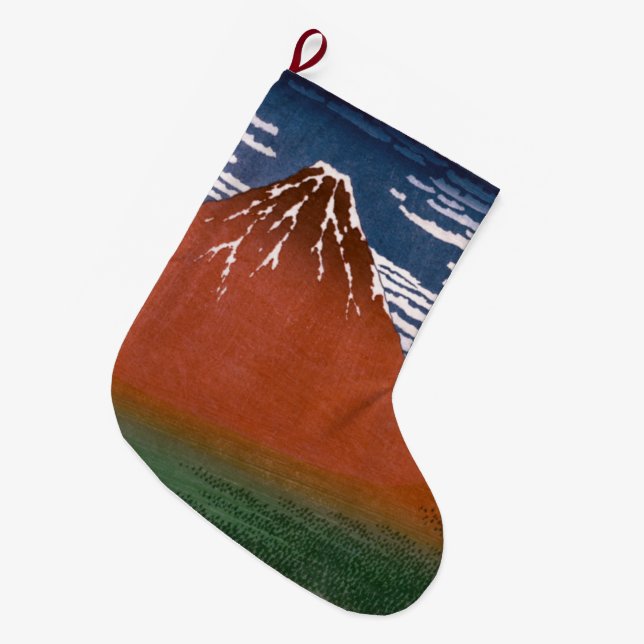 Red Fuji, Aka Fujiyama Volcano Katsushika Hokusai Large Christmas Stocking (Front (Hanging))
