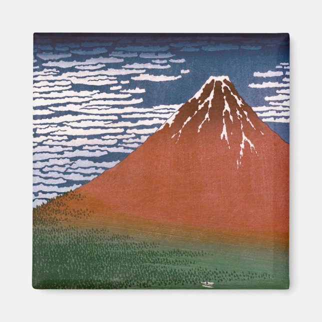Red Fuji, Aka Fujiyama Volcano Katsushika Hokusai Magnet (Front)